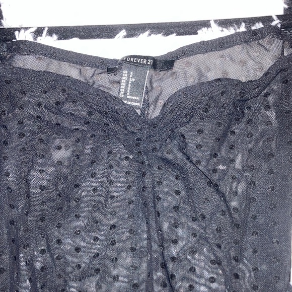 Forever 21 Black Mesh Polka Dot Crop top Blouse - Picture 3 of 6